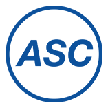 . Ein blaues Logo mit den Buchstaben "ASC" in einem Kreis.