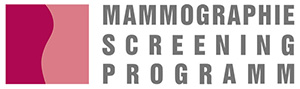 . Logo vom Mammographie-Screening-Programm mit stilisierter Brustgrafik.