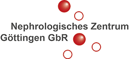 . Logo des Nephrologischen Zentrums Göttingen GbR mit roten und weißen Kugeln.