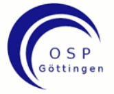 . Das Bild zeigt das Logo von OSP Göttingen mit zwei blauen Halbkreisen und dem Schriftzug „O S P Göttingen“.
