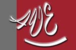 Ein stilisiertes Logo auf rotem Hintergrund mit den Buchstaben "AVE" in geschwungenen Linien.