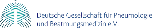 Logo der Deutschen Gesellschaft für Pneumologie und Beatmungsmedizin e.V., mit stilisiertem Baum/Lungenmotiv.