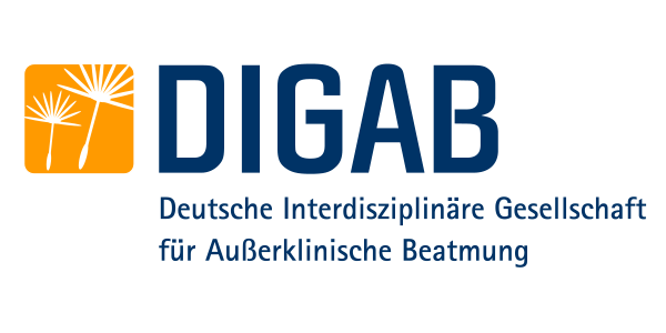 Logo der DIGAB: Deutsche Interdisziplinäre Gesellschaft für Außerklinische Beatmung. Icon mit Pusteblume.