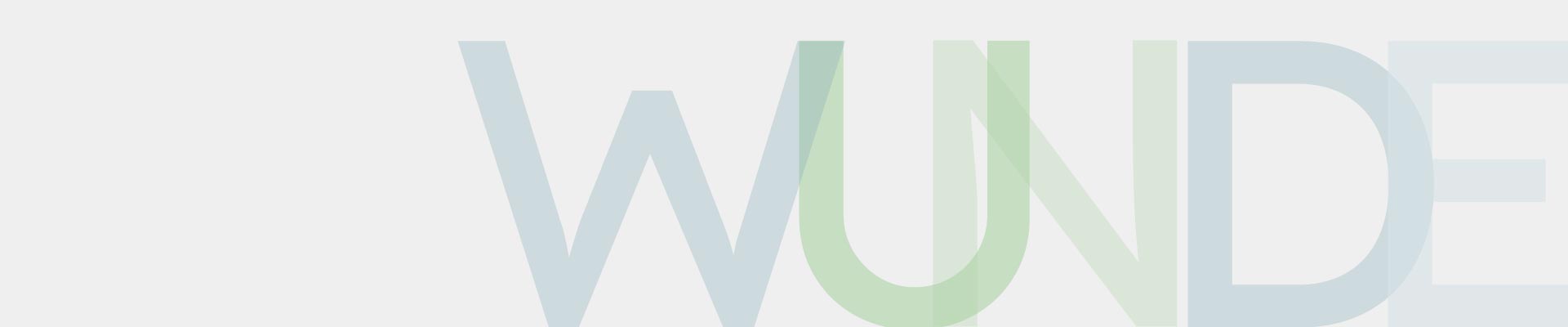 Der Text "WUNDE" ist in großen, sich überlappenden Buchstaben in Blau und Grün dargestellt.