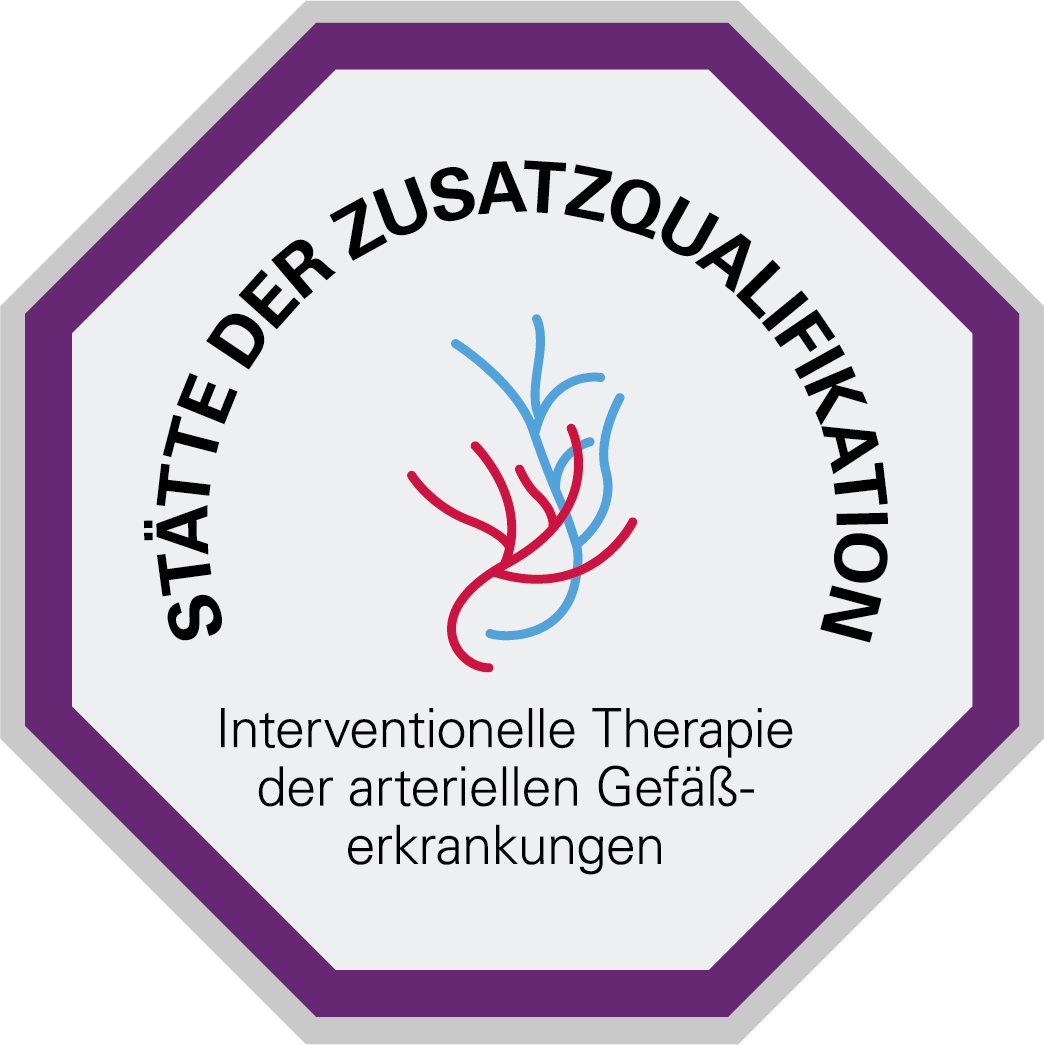 Logo: "Stätte der Zusatzqualifikation" für interventionelle Therapie der arteriellen Gefäßerkrankungen.