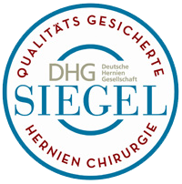 Rundes Siegel: "Qualitätsgesicherte Hernienchirurgie" von der Deutschen Hernien Gesellschaft (DHG).