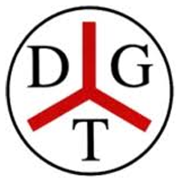 Ein Kreis mit den Buchstaben D, G, T und einer roten, dreifach verzweigten Linie in der Mitte.