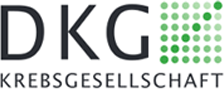 Das Bild zeigt das Logo der Deutschen Krebsgesellschaft, mit dem Text "DKG Krebsgesellschaft" und grünen Punkten.