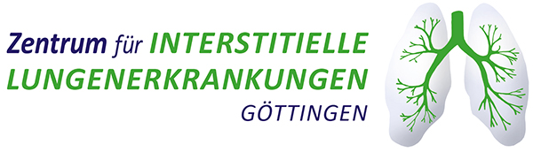 Logo: Zentrum für Interstitielle Lungenerkrankungen Göttingen, mit einer stilisierten Darstellung von Lungen.