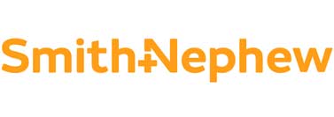 Das Image zeigt das Logo von Smith+Nephew in orangefarbener Schrift auf weißem Hintergrund.
