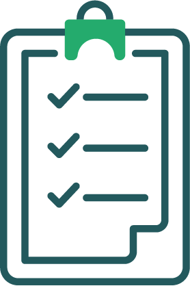 Ein Klemmbrett mit einer Checkliste und drei abgehakten Punkten.